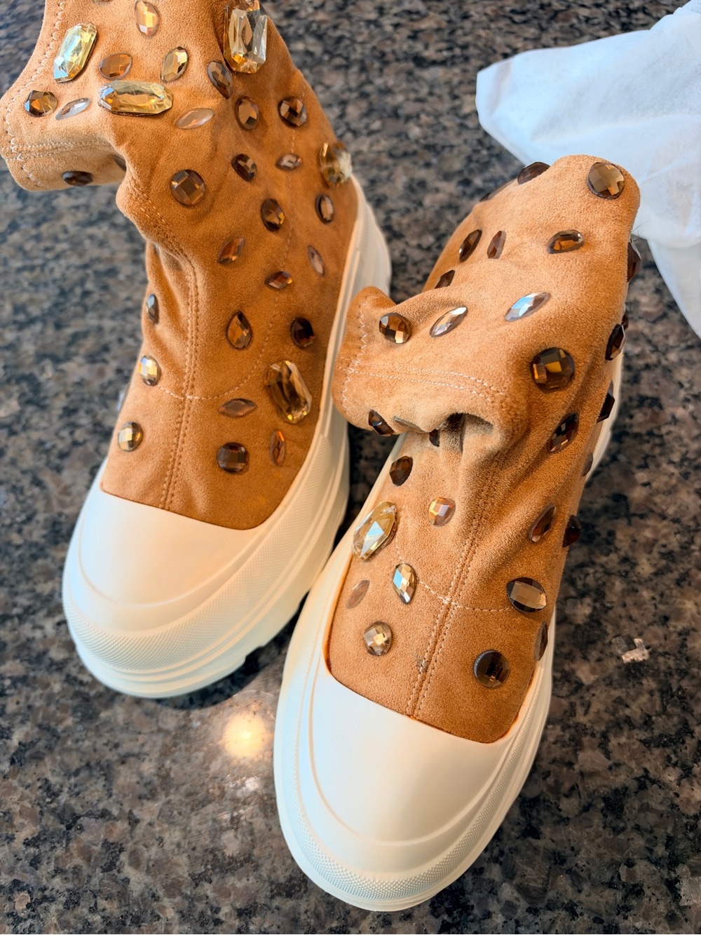 Cape Robbin Tan Suede Jewel-Embellished Slip-On Sneakers size 6